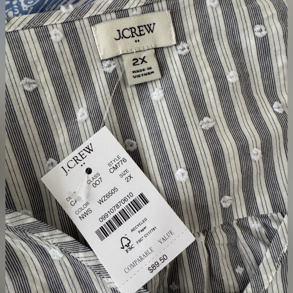NWT J. Crew plus navy white Striped Button-Up long sleeve 100% cotton Blouse - Picture 3 of 5